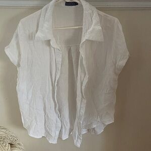 White Women's Gauzy Button Up Short Sleeve